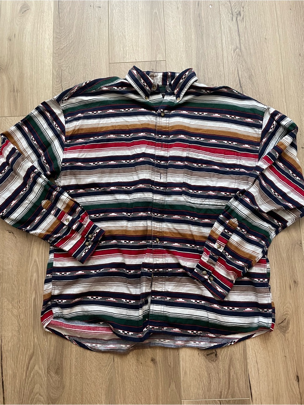 Vintage structure 90s y2k striped western Navajo AOP boxy L button up